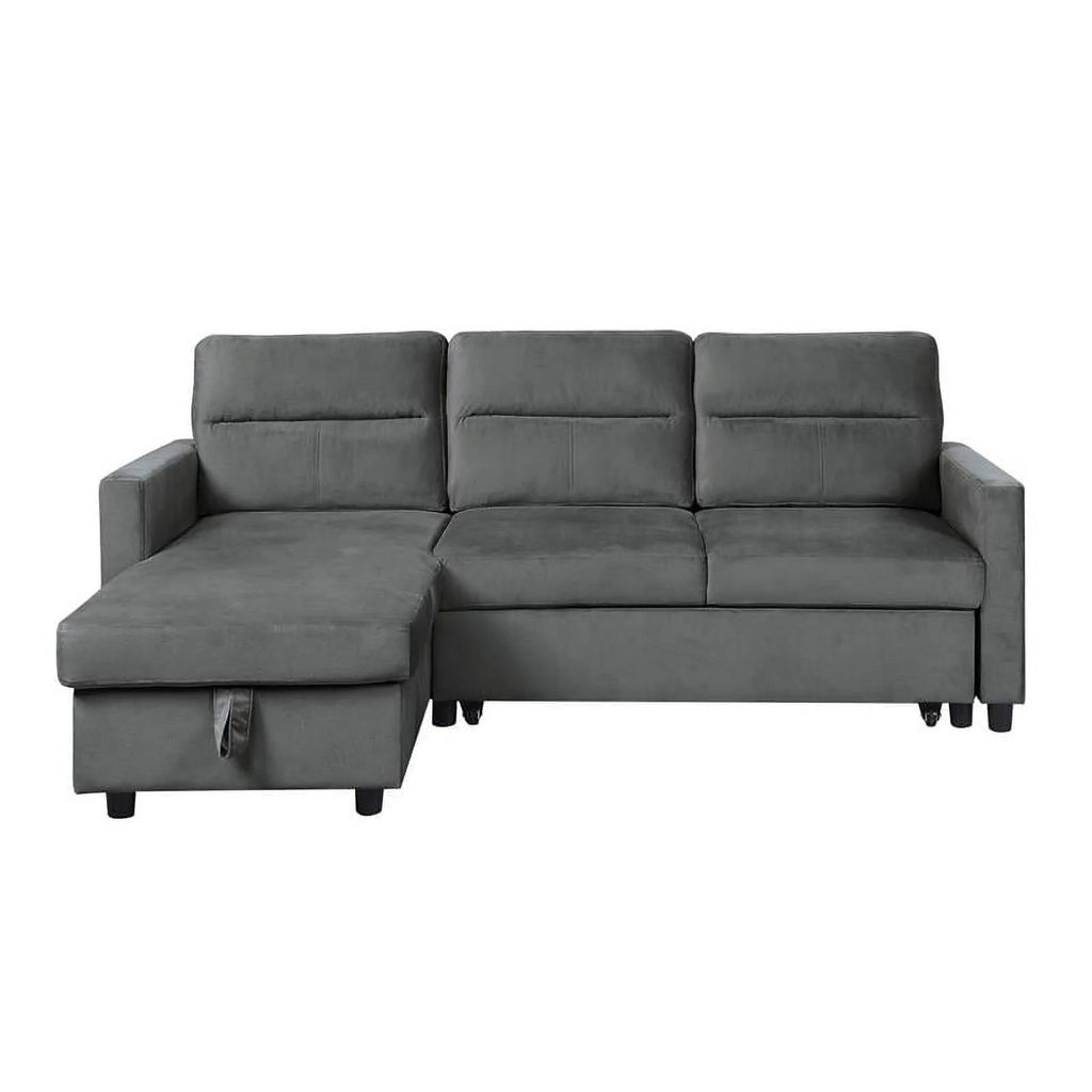Dark Gray Velvet Reversible Sleeper Sectional with Storage D3960