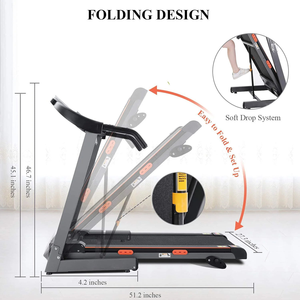Electric Foldable Treadmill 2.5 HP 3 Levels Incline H400462