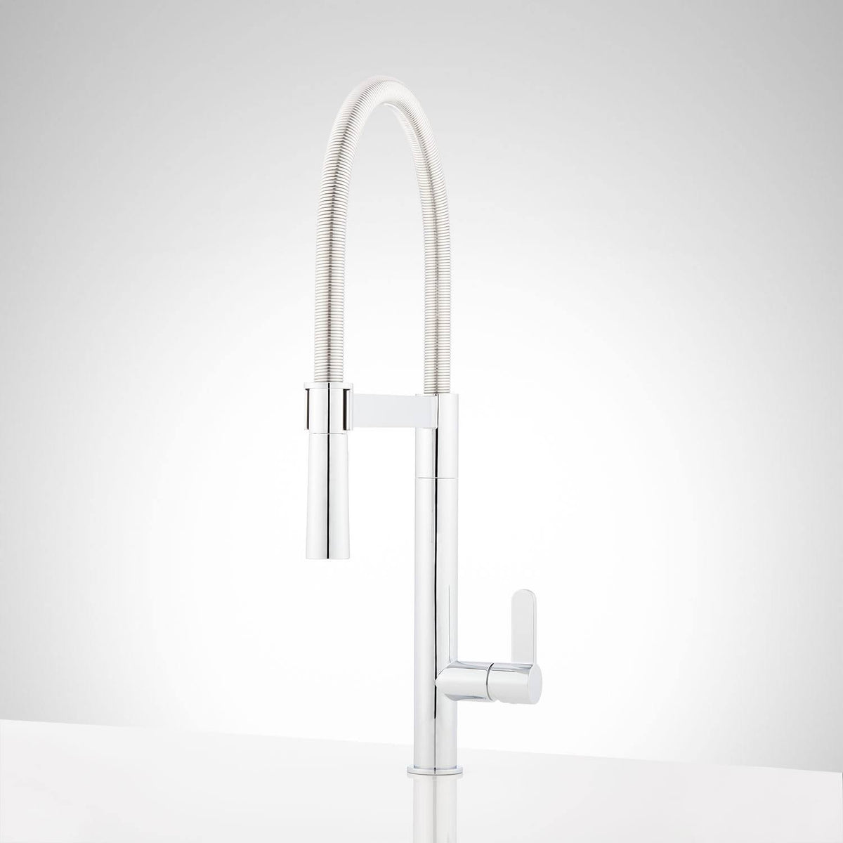 Chrome Single-Hole Kitchen Faucet with Pull-Down Spring Spout B12249