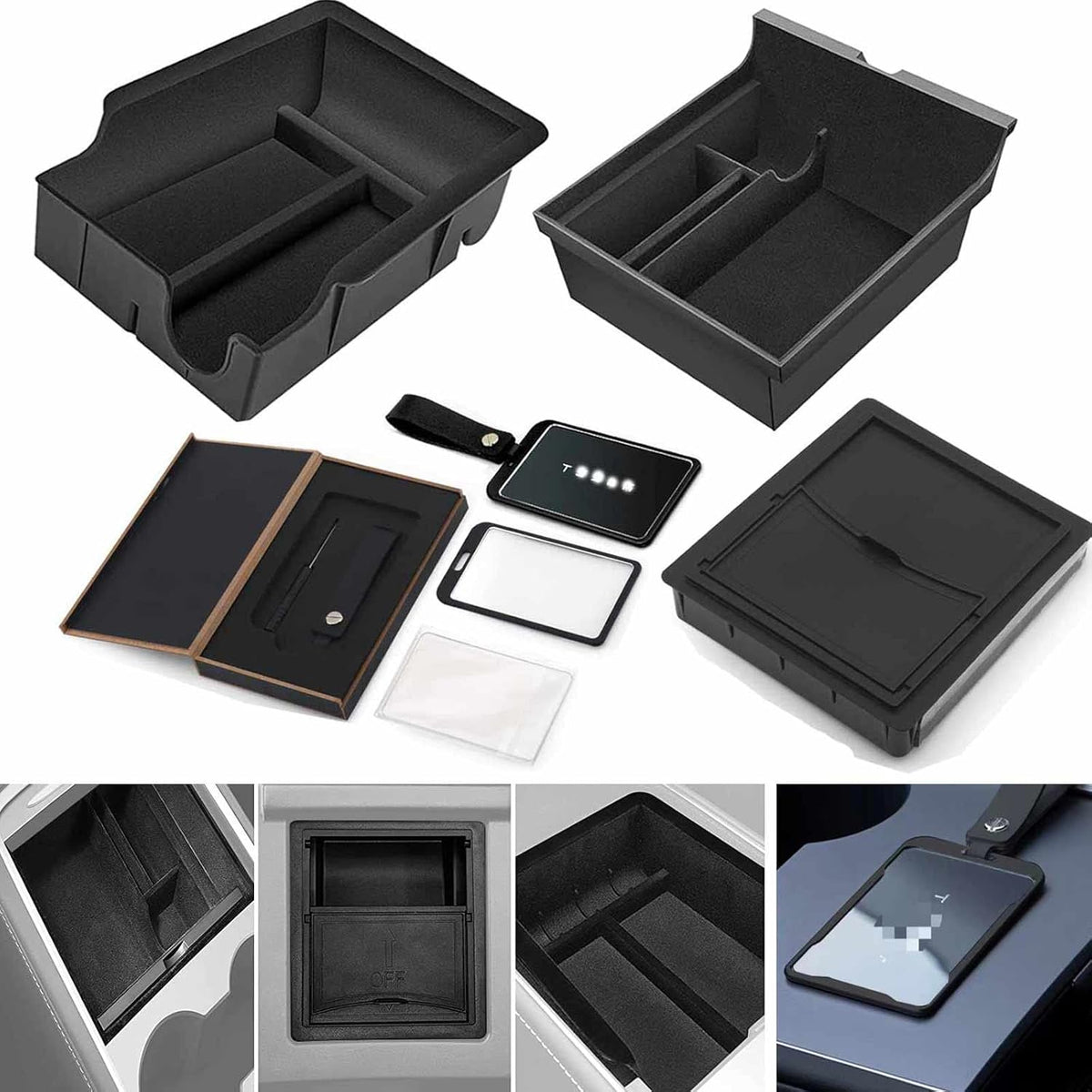 4PCS Flocked Center Console Organizer with Key Card Holder Pack of 2 I969461