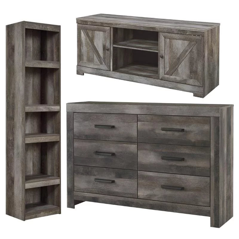 3-Piece 63 TV Stand Pier and 6 Drawer Double Dresser in Gray Z90404