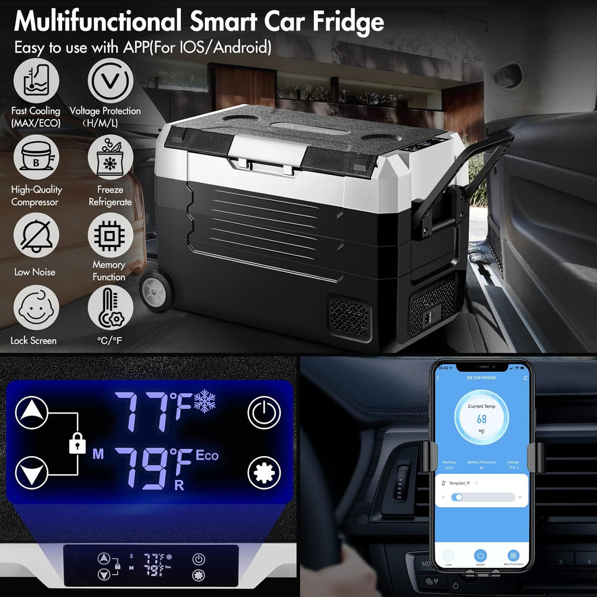 Portable Car Refrigerator 12 Volt 48 Quart Dual Zone Compressor Cooler P802