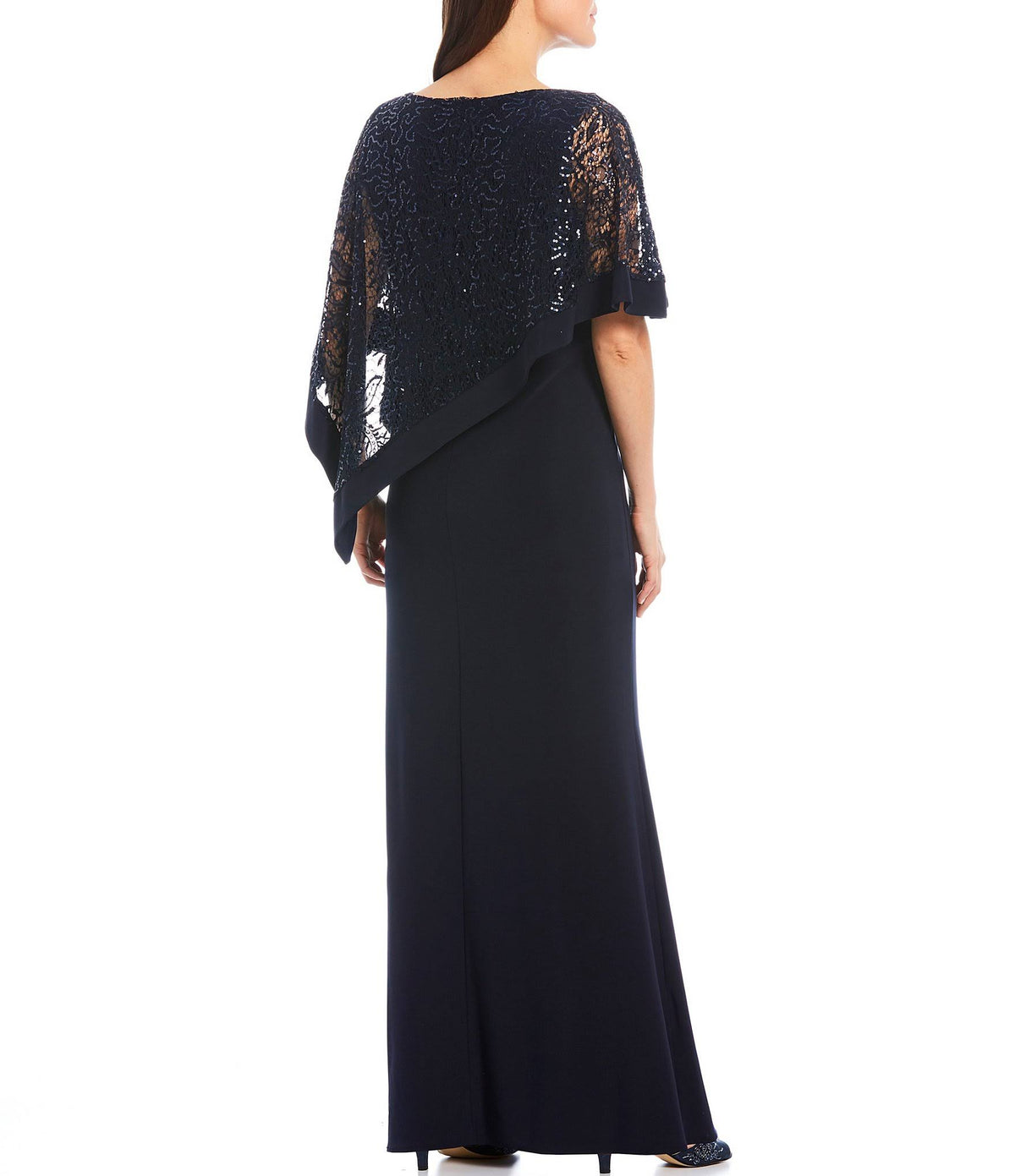 Black Sequined Lace Cape Gown H925