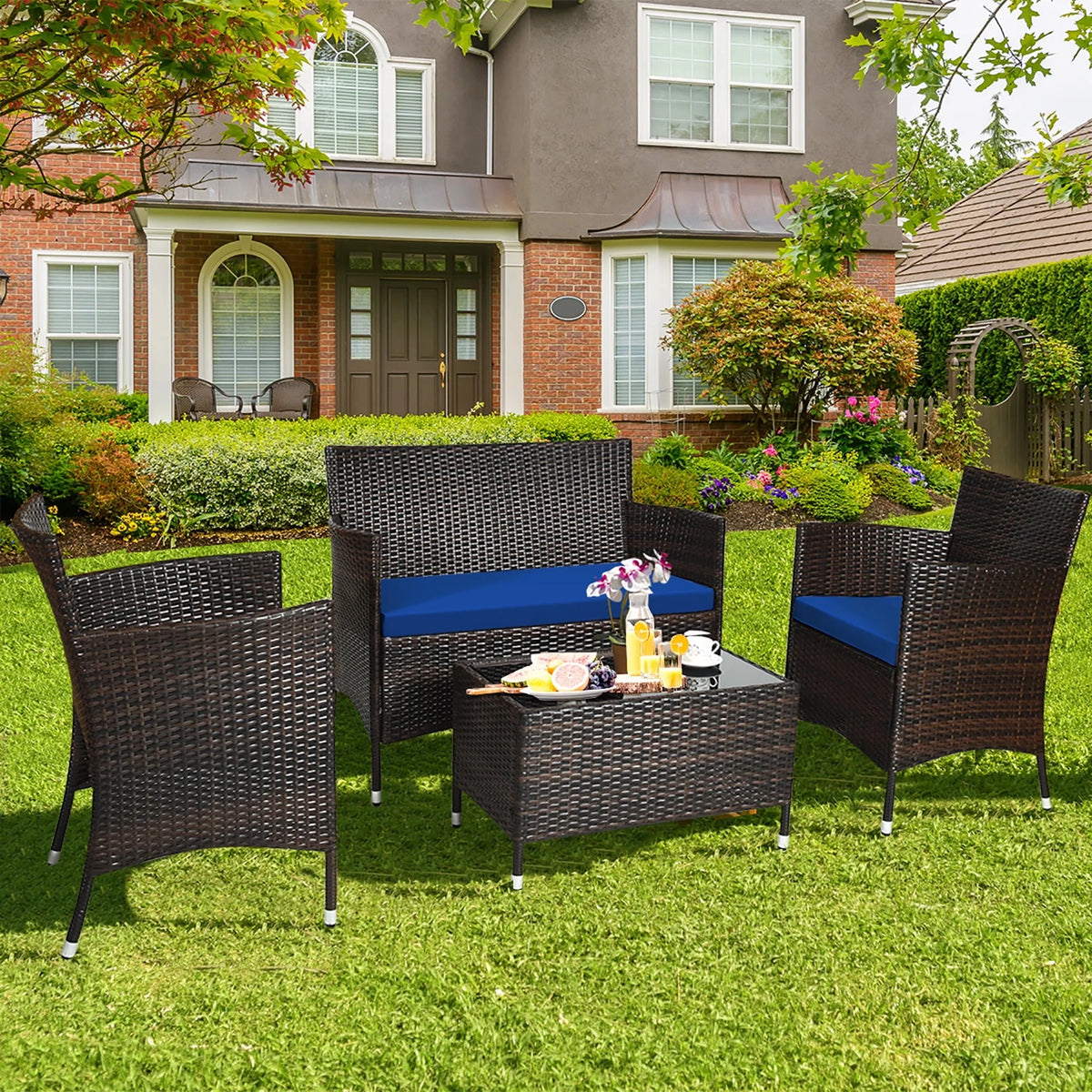 4 Pc Black Rattan Patio Furniture Set O427376