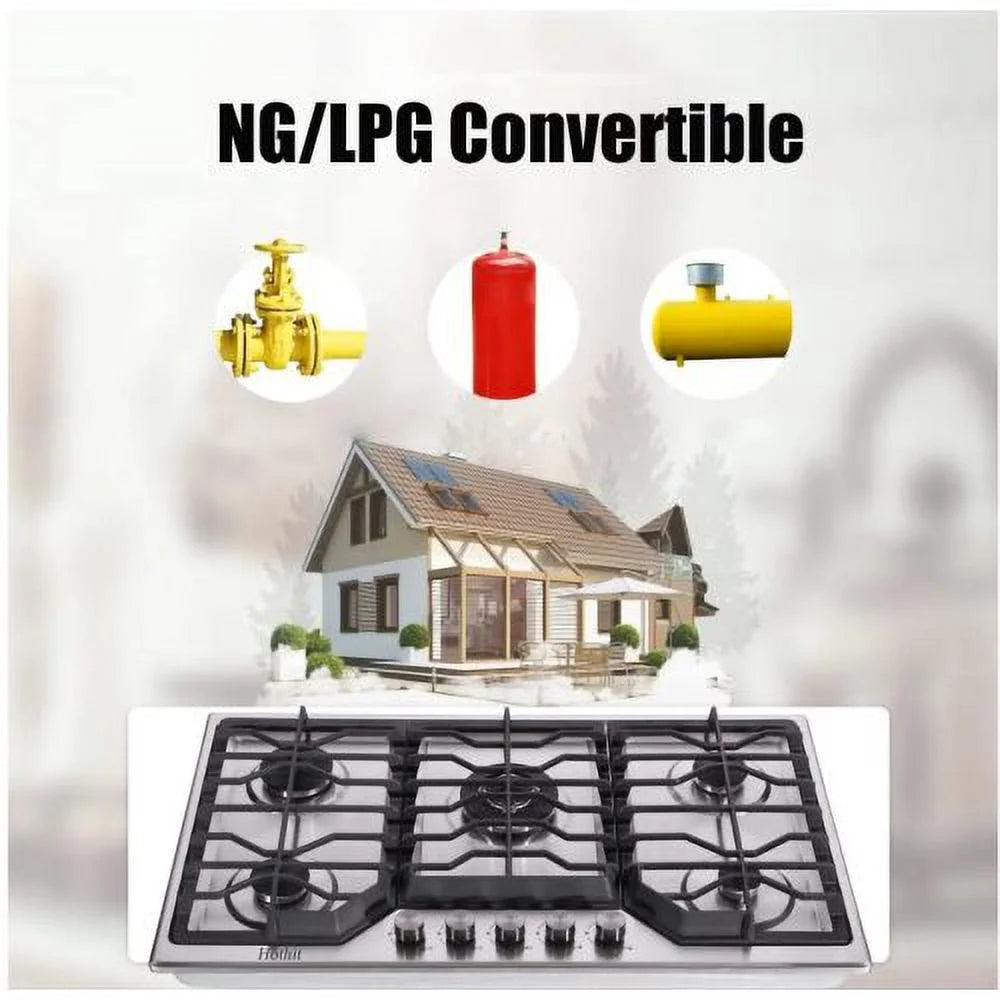 5 Burners 34 inch Gas Cooktop, 36000 BTU Stainless Steel Gas Range Top L137590