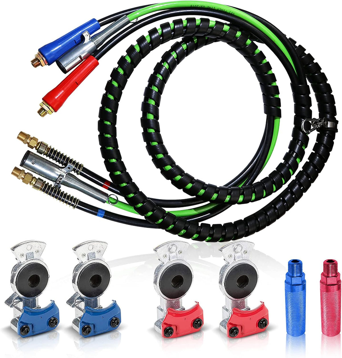 15 Feet 7 Way Semi Truck Trailer Electrical Cable ABS Wire & Air Hose Assembly with Aluminum Service Emergency Glad Hands G949
