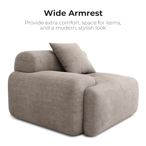 Green Corduroy L-Shaped Sectional Sofa with Ottoman T828920