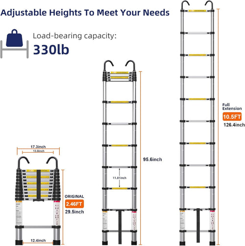 10.5ft Aluminum Telescoping Ladder with Hook T42090