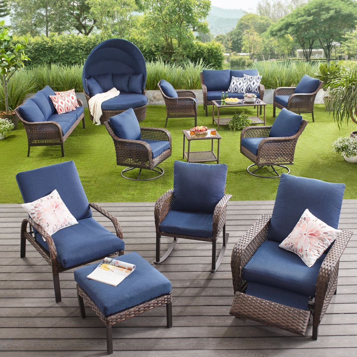 Blue Wicker Outdoor Sofa L12623