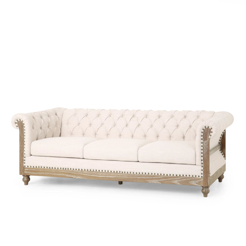 Beige Fabric Tufted 3 Seater Sofa V259793