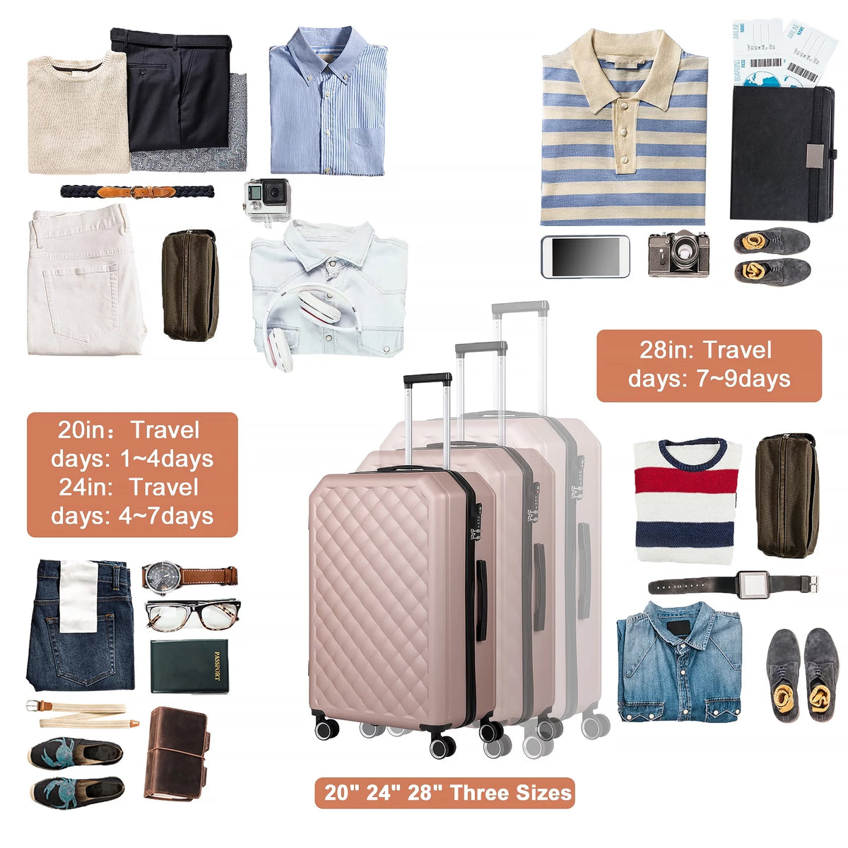 Rose Gold 3 Piece Hardside Spinner Luggage Set F383630