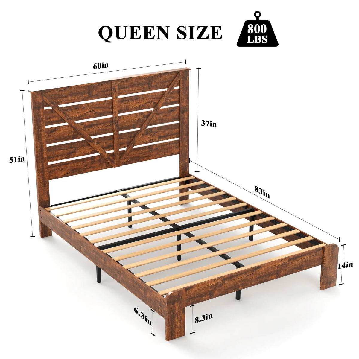 Queen Wood Platform Bed Frame with Headboard U757138