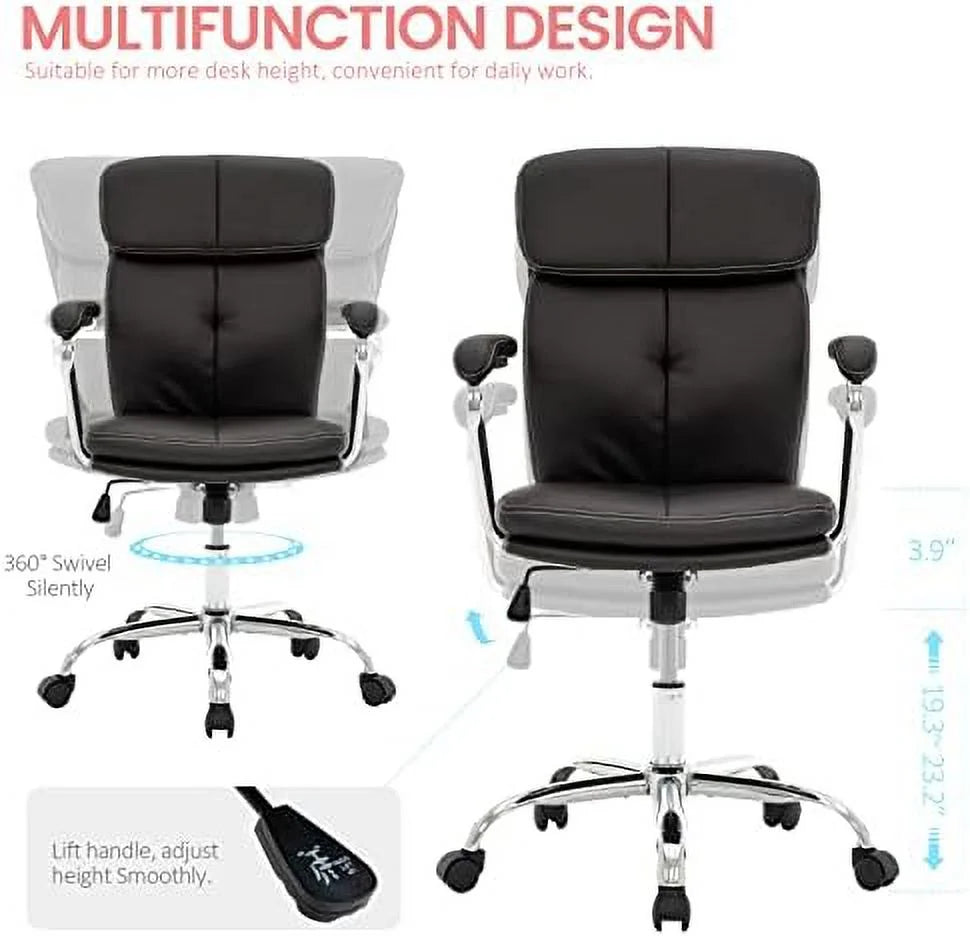Black Upholstered Mid-Back PU Leather Office Chair with Arms B956