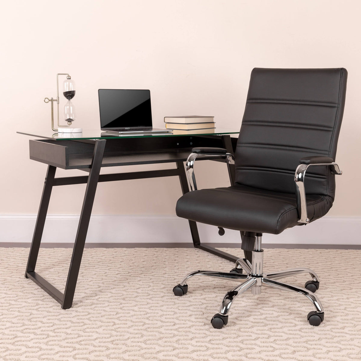 Black Bonded Leather Executive Swivel Chair with Chrome Base Z414502