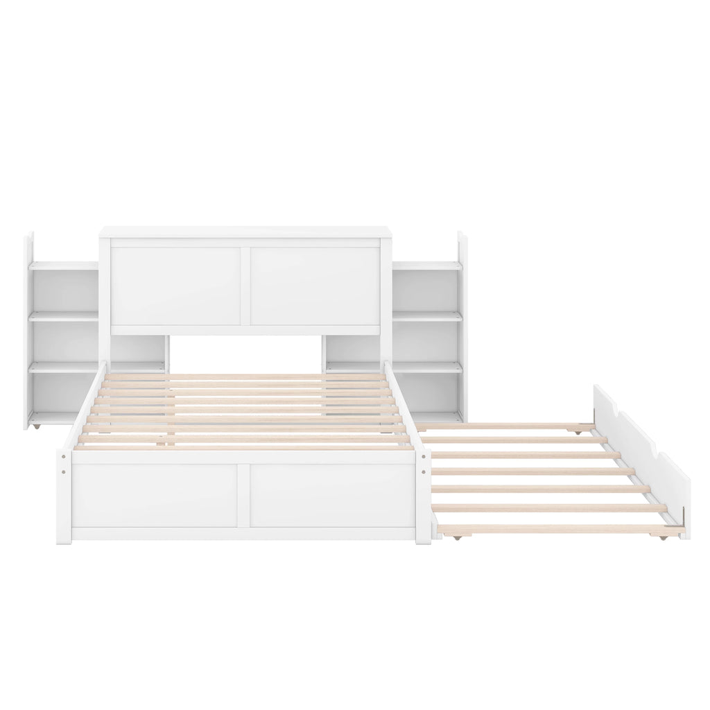 Full Size Wood Platform Bed with Trundle and Storage S48337