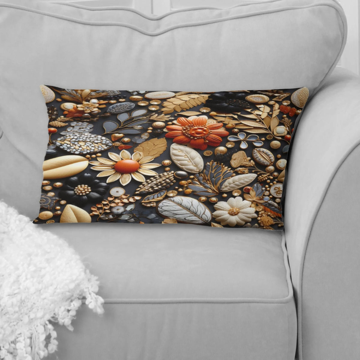 Black Boho Printed Throw Pillow B32413