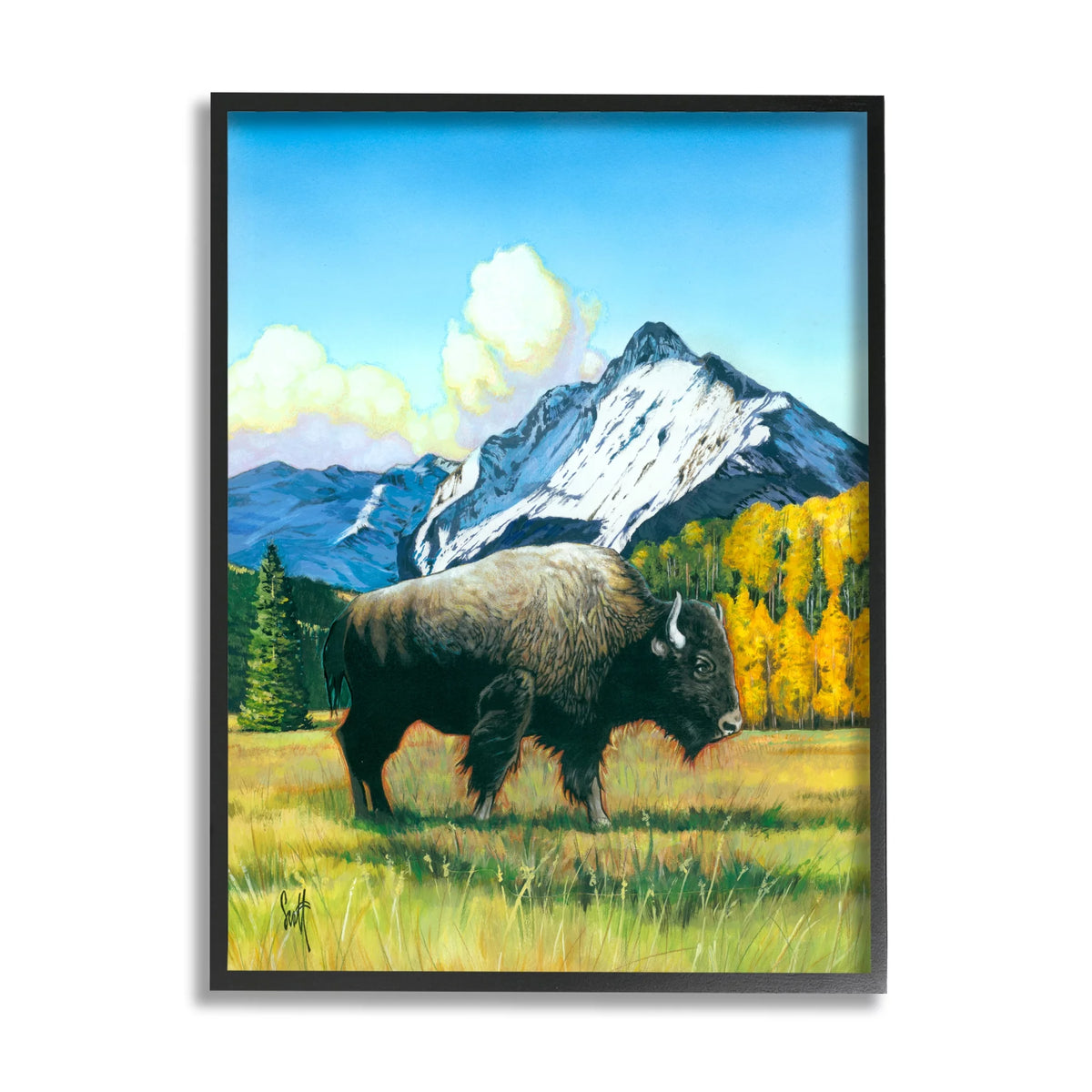 Bison Rural Mountain Black Framed Art Print B77197