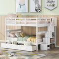 White Full over Full Stairway Bunk Bed with Drawer O521648