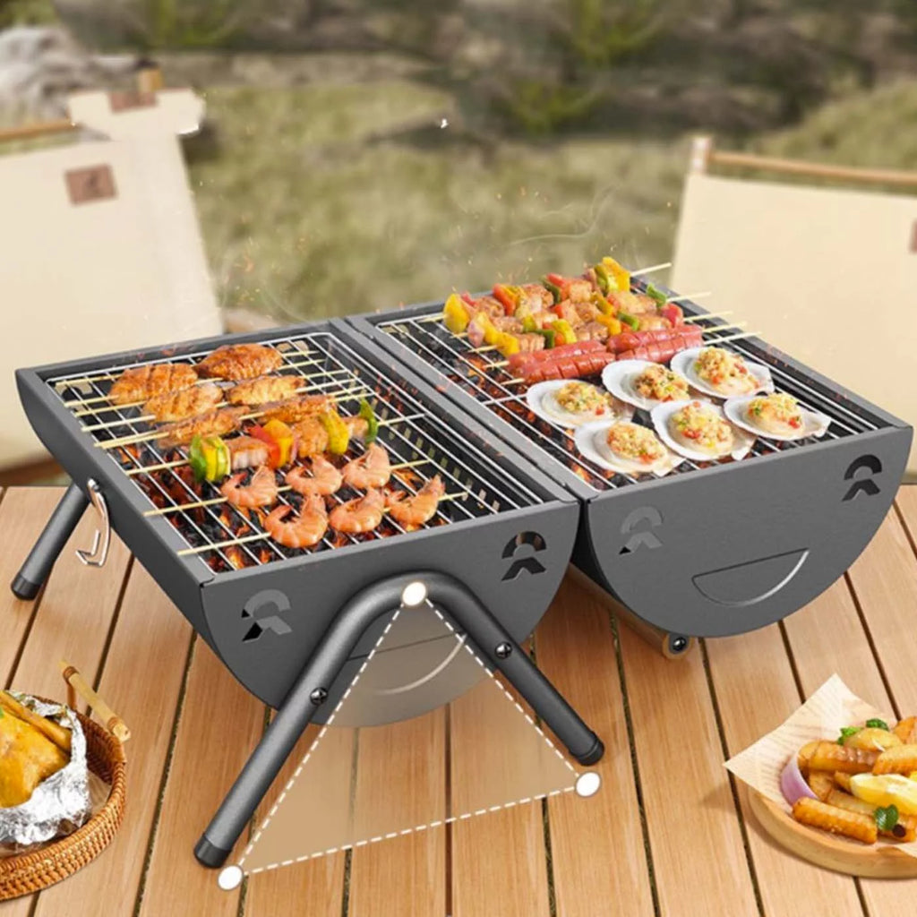 Portable Tabletop Charcoal BBQ Grill Cast Iron Black L63287