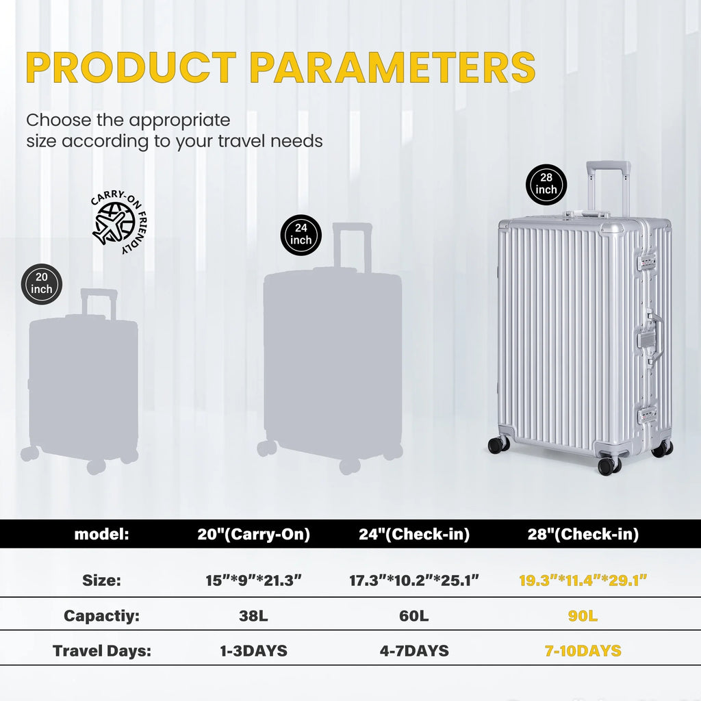28in Silver Hard Shell Carry On Luggage with Wheels B368