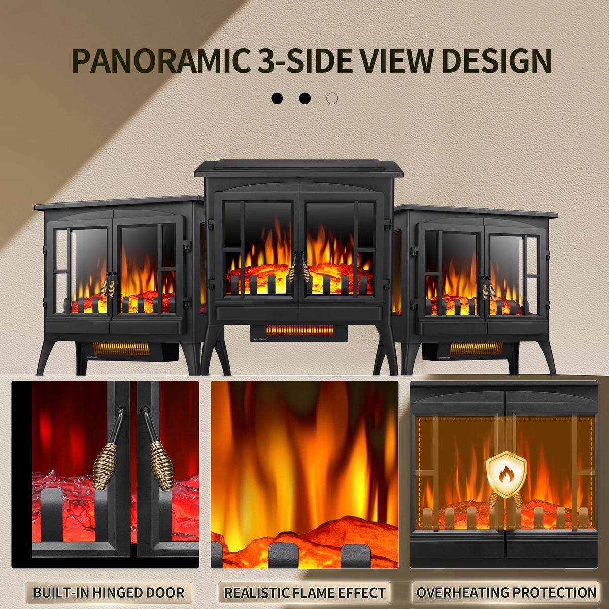 Electric Fireplace Stove, Freestanding, Portable, Thermostat, 1000W/1500W (23 Inch) G408