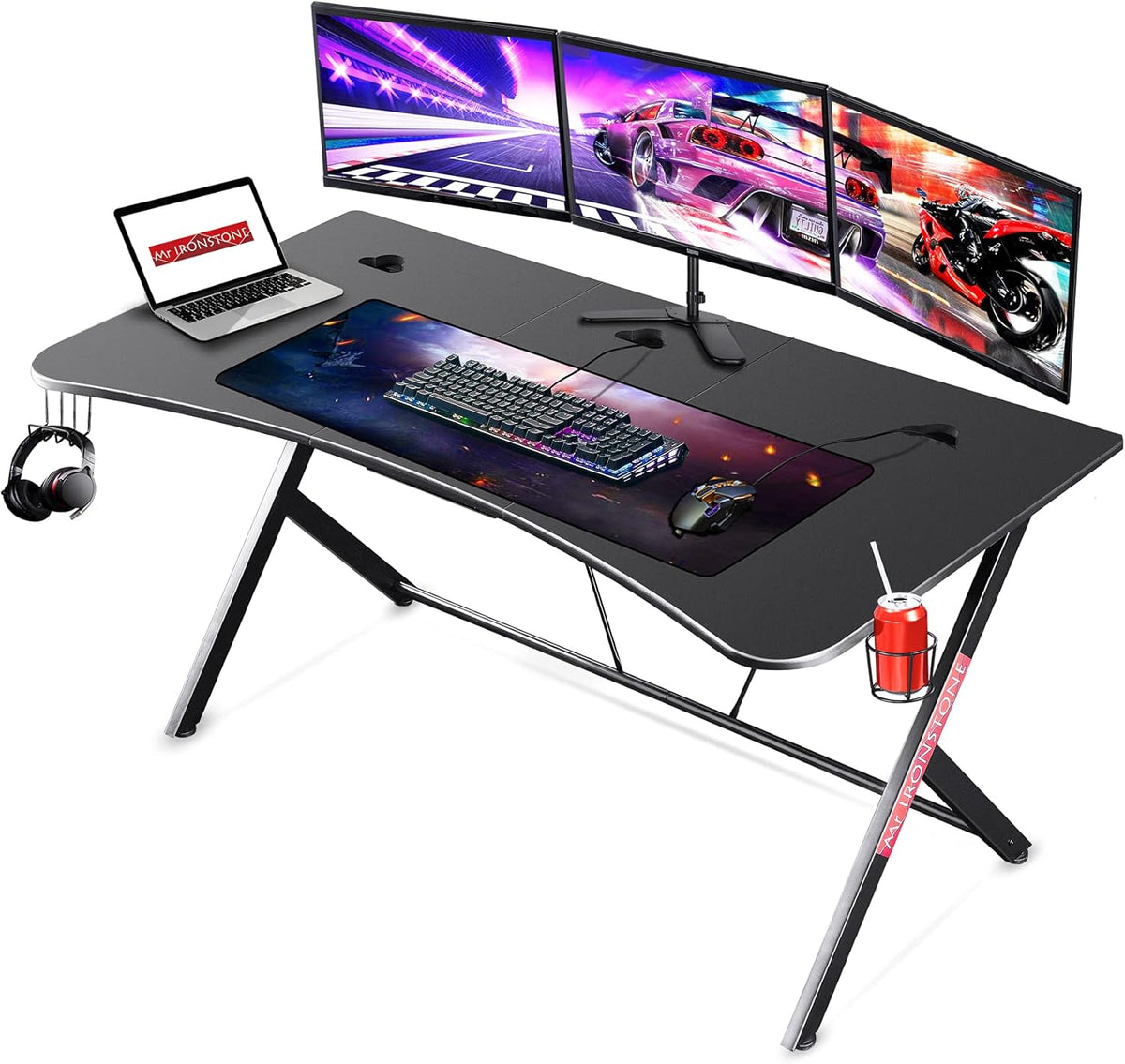Black 63 W x 32 D Gaming Desk with Cup Holder and Headphone Hook U28924