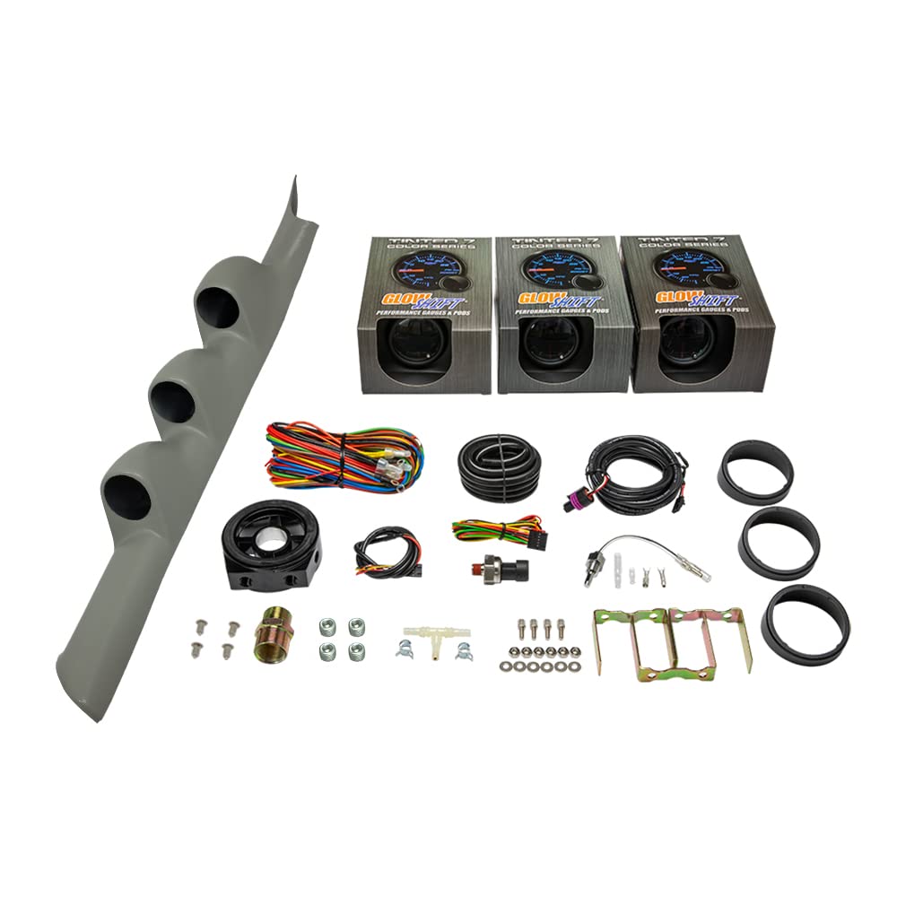 Tinted 7 Color 30 PSI Boost/Vacuum, 100 PSI Oil Pressure & Oil Temperature Gauges, Gray Triple Pillar Pod P519