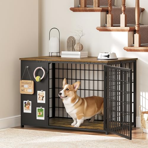 Foldable White and Walnut Wooden Dog Crate Furniture R5668