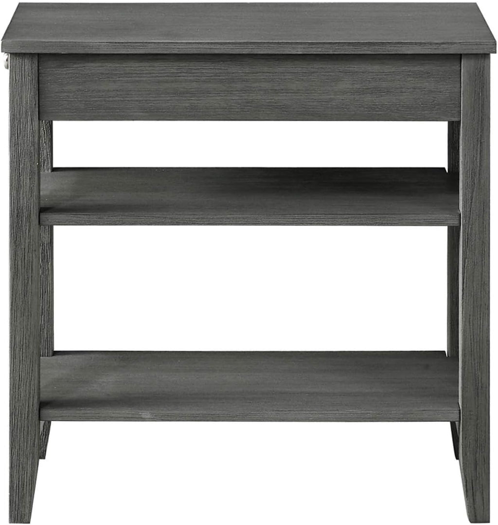 Three Tier End Table with Drawer, Dark Gray I467