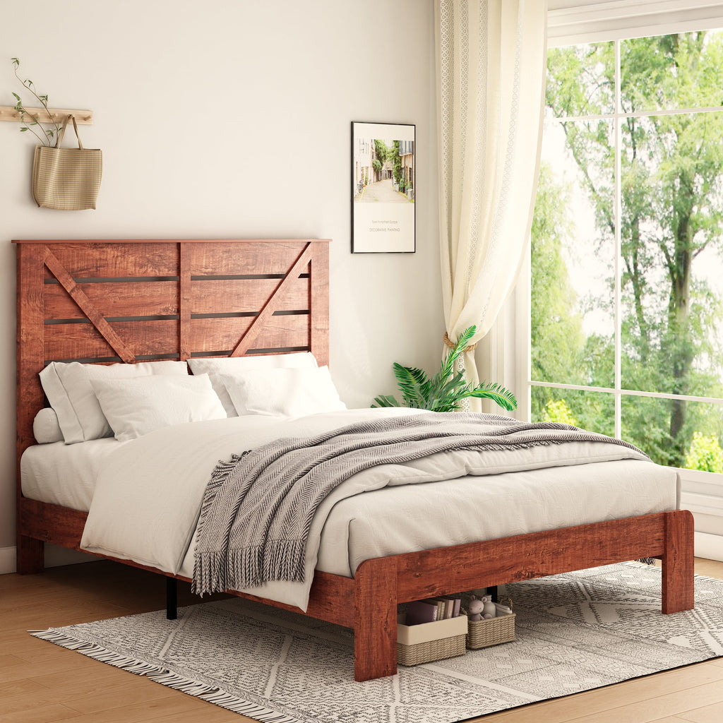 Queen Wood Platform Bed Frame with Headboard U757138