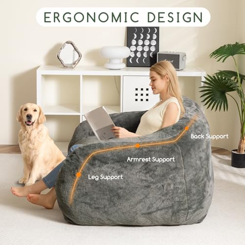 Beige Giant Bean Bag Chair with Armrests K229