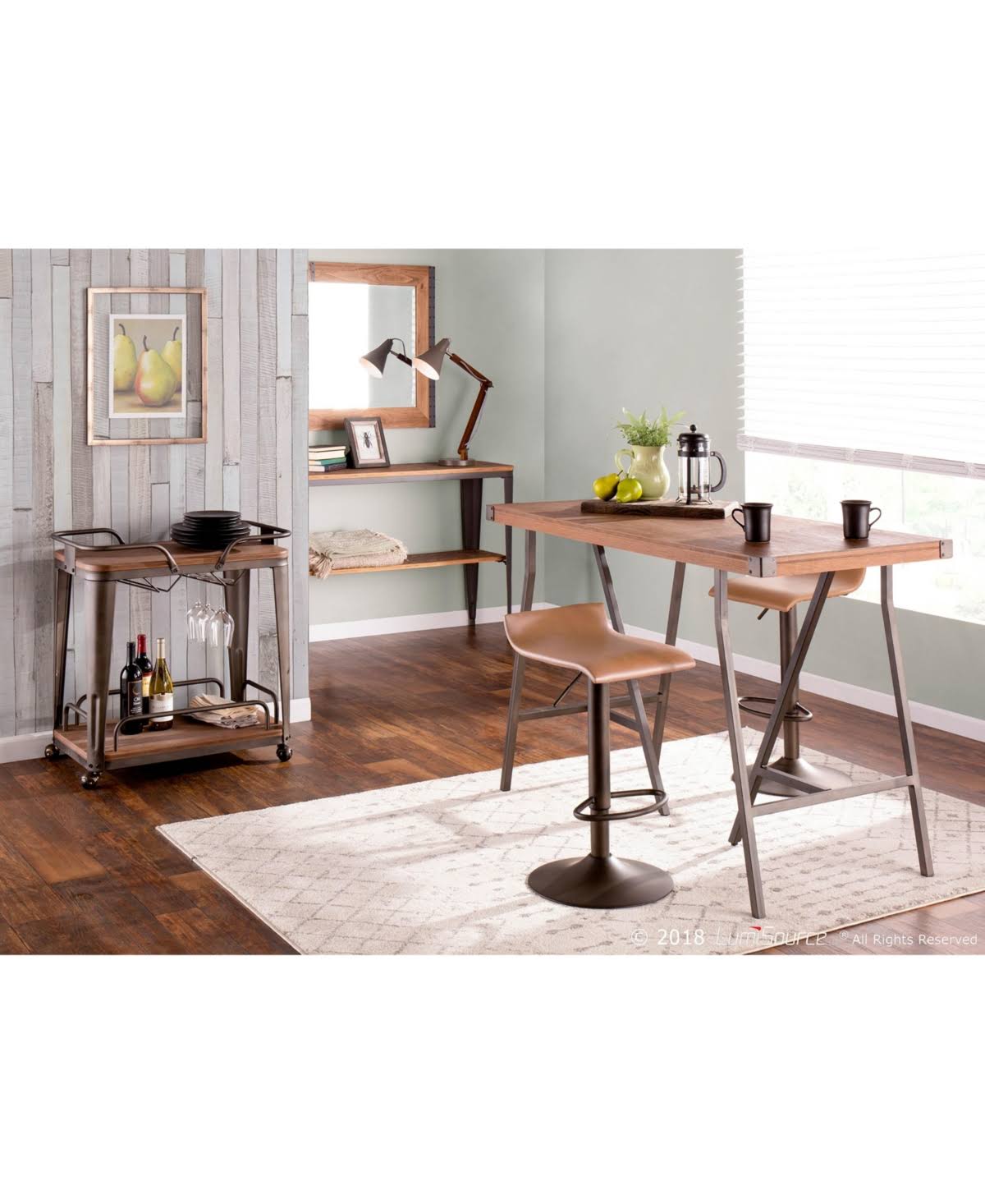 Vintage White Metal Bar Cart with Brown Bamboo V87798